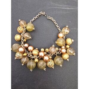 Vintage Inspired Gold Bronze Amber Chunky Bead Statement Bib Necklace 17in
